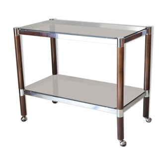 Vintage chrome rolling table and smoked glass