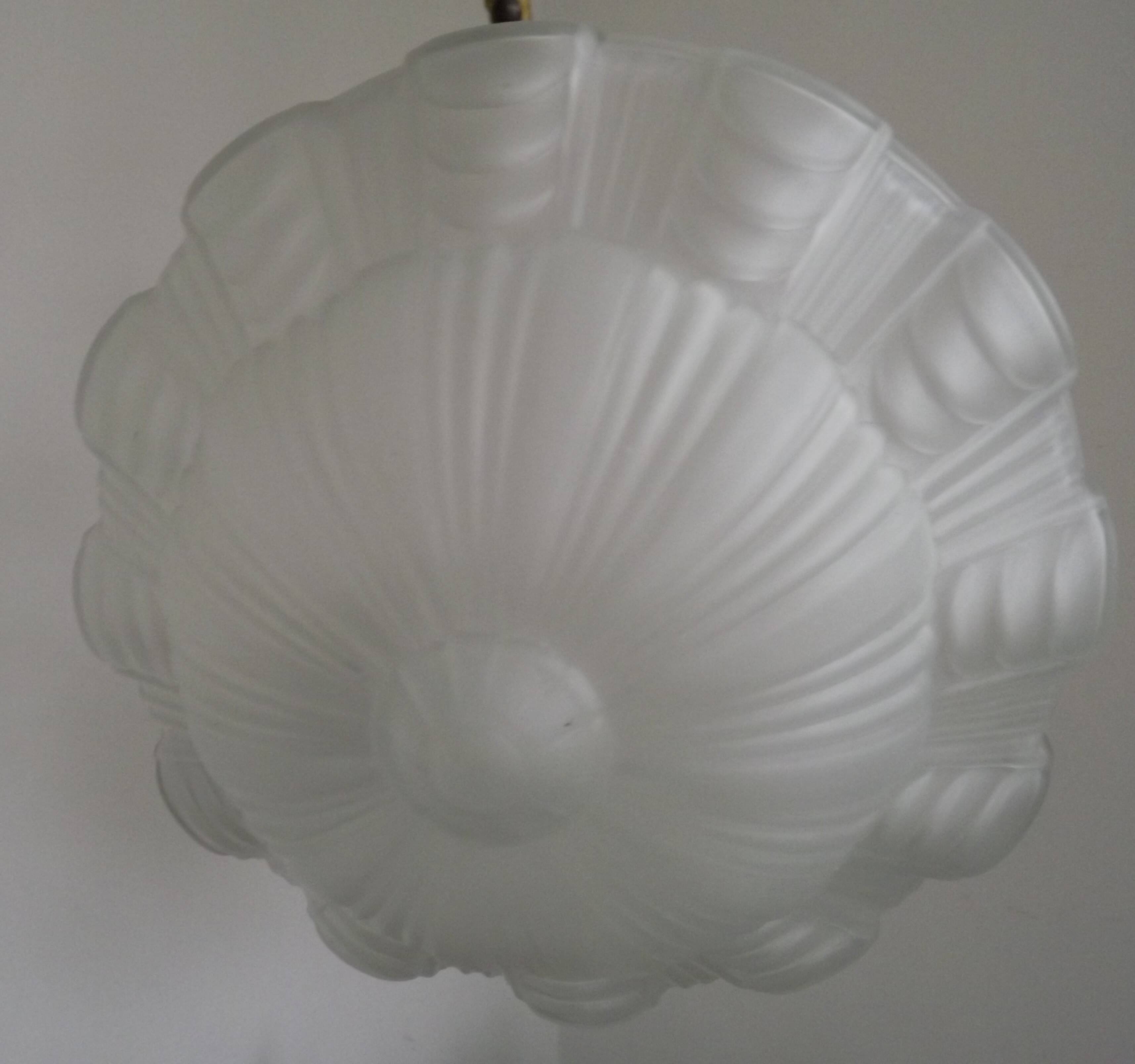 Vintage French 1930s Art Deco Gometric White Glass Ceiling Light