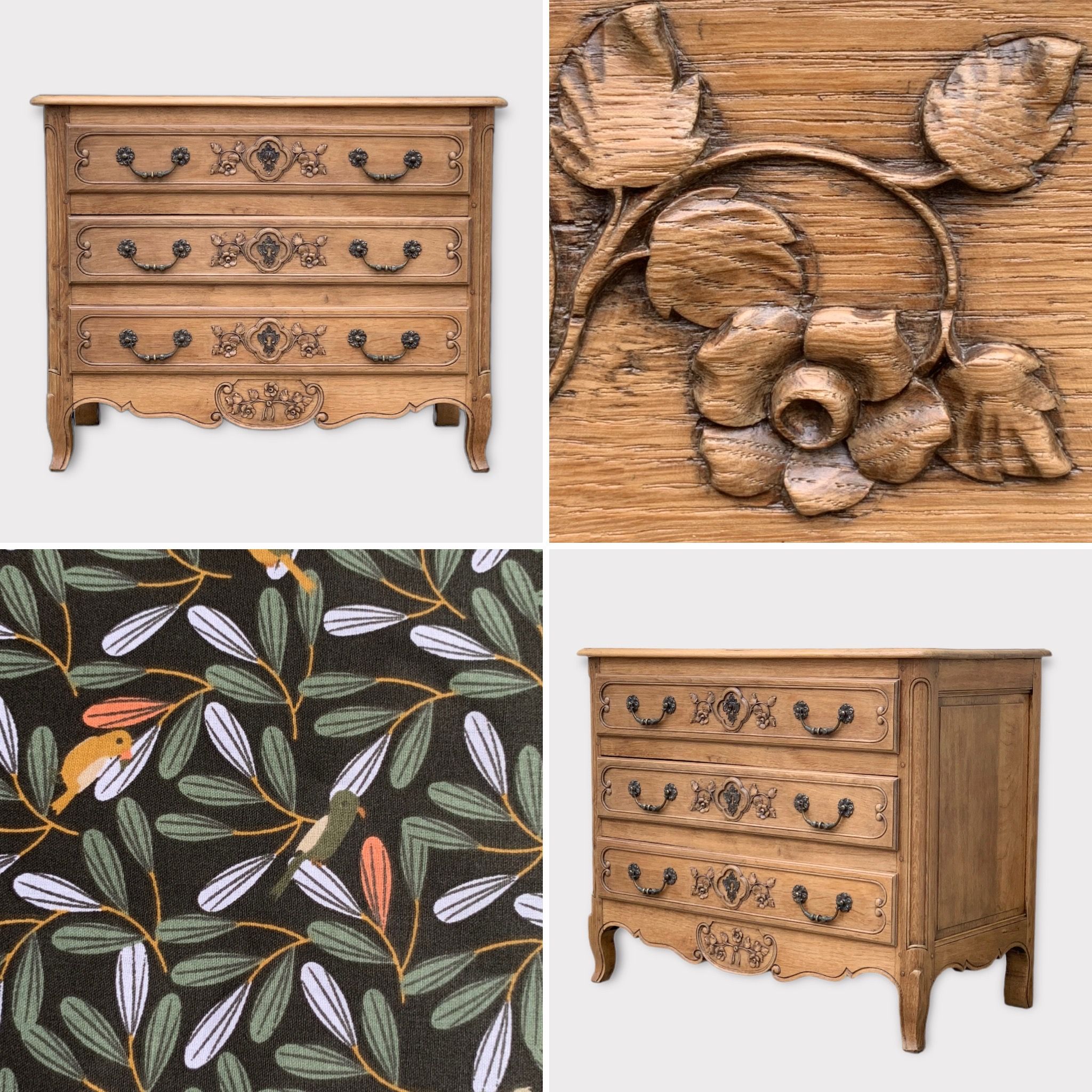 Louis XV style chest of drawers, solid raw oak, 1920.