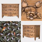 Louis XV style chest of drawers, solid raw oak, 1920.