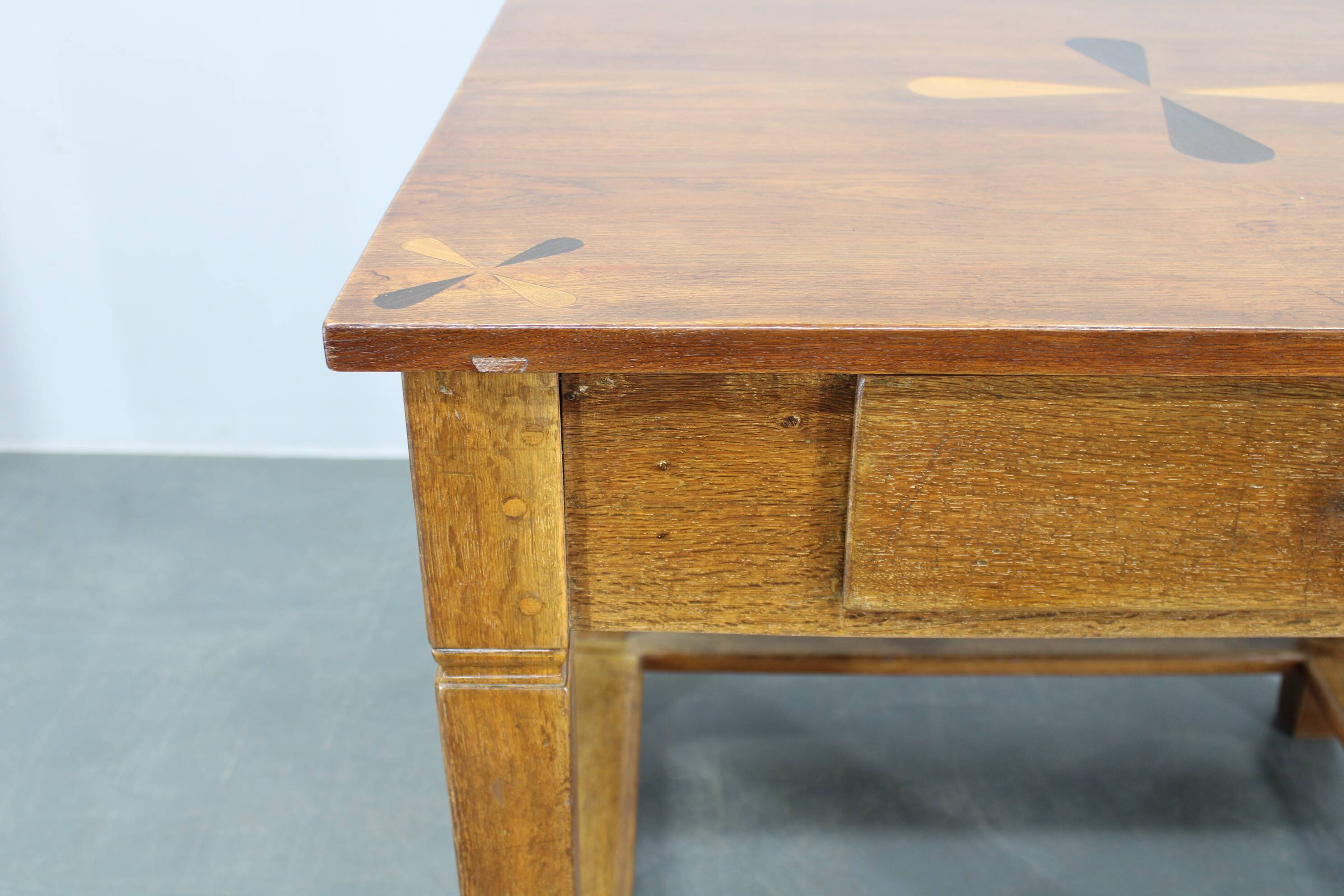 1930s Restored Antique Oak Table, Czechoslovakia