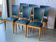 6 vintage solid wood dining chairs with blue-green leather