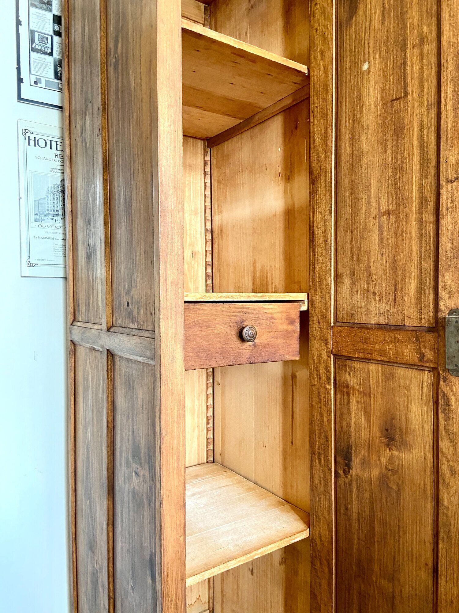 Parisian wardrobe 2 dark wood doors - 5 shelves, 1 drawer and 1 wardrobe
