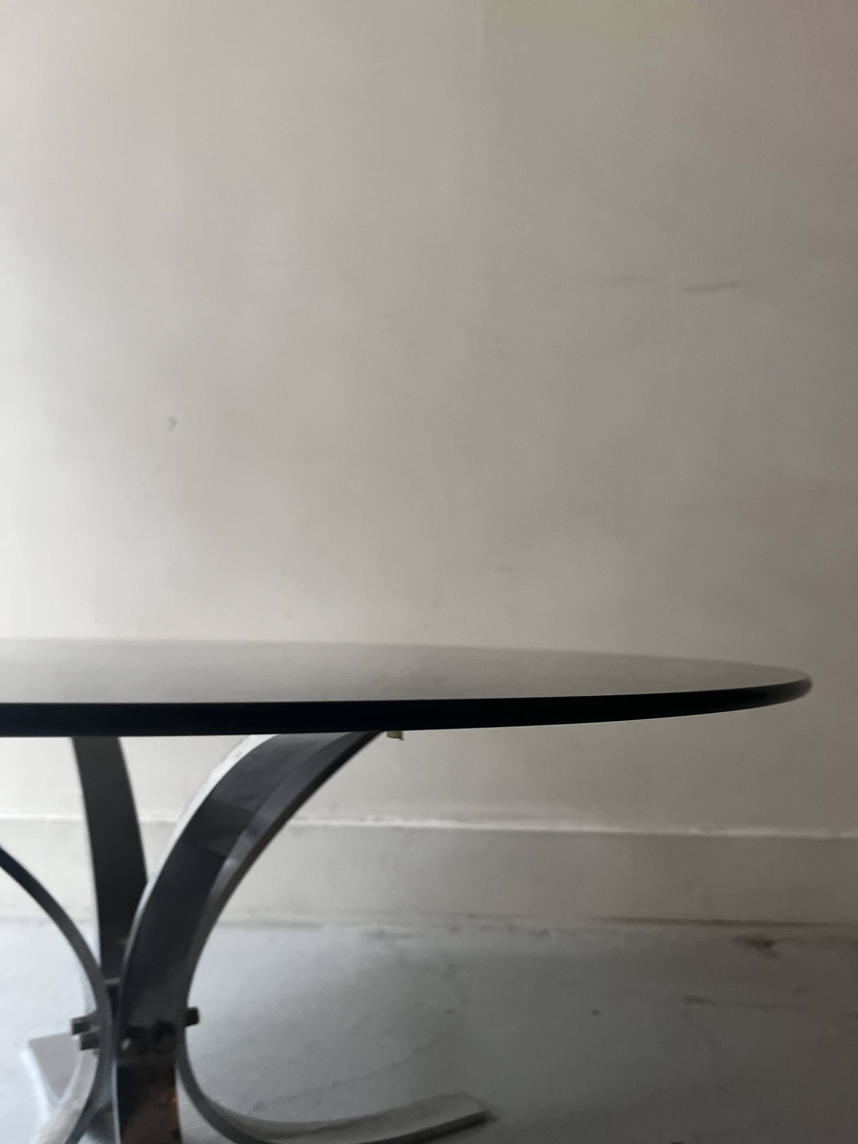 tulip coffee table in chromed metal and smoked glass, 1970s design