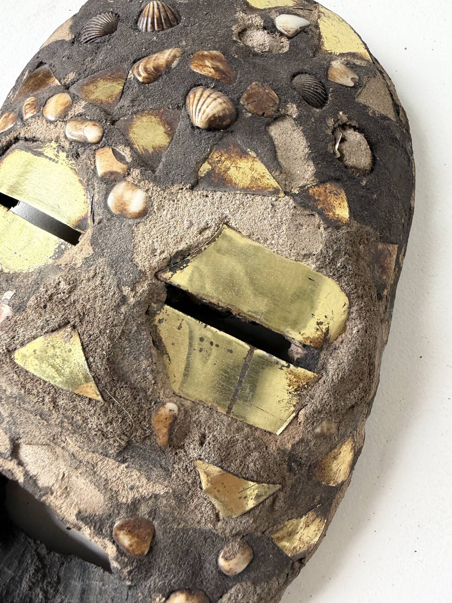 Ancient African mask Luba wood and shell