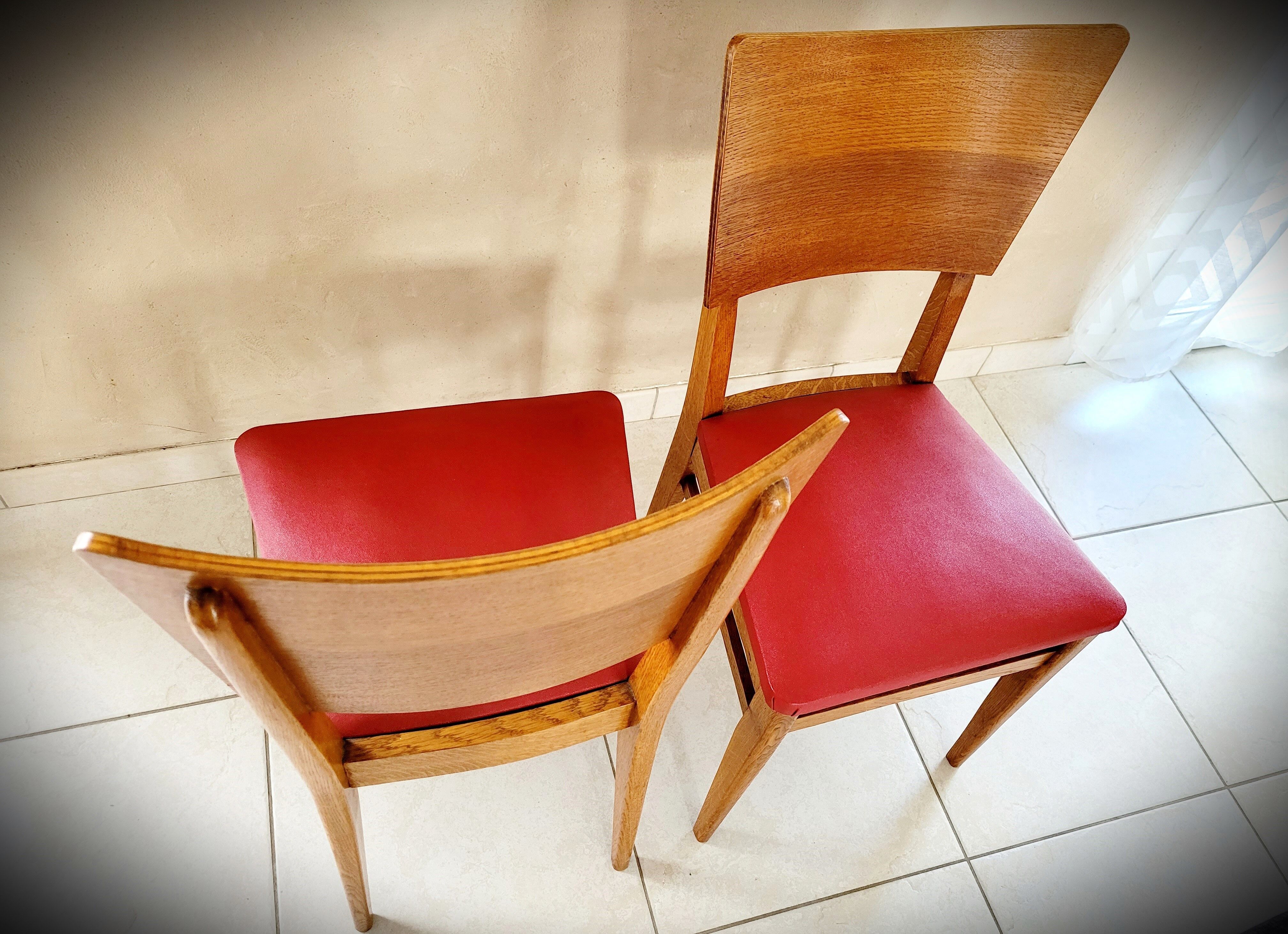 Lot de 5 chaises en chêne clair assise vinyle