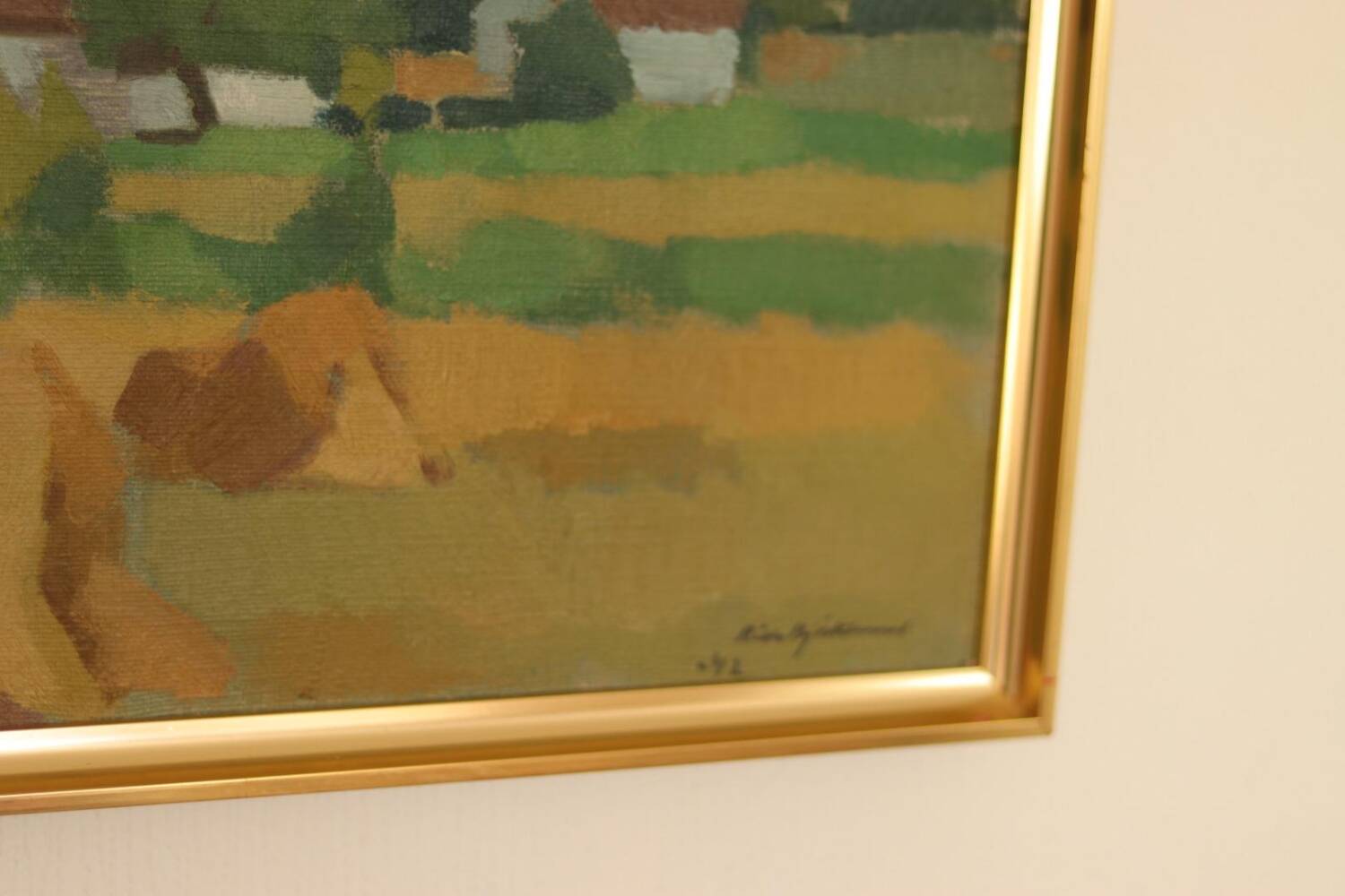 Mid Century Swedish Oil on Canvas – “Village” by Richard Björklund
