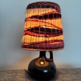 Vintage black ceramic lamp with hand-woven wool shade