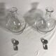 Paire ancienne carafes bombée verre avec bouchon rond vintage