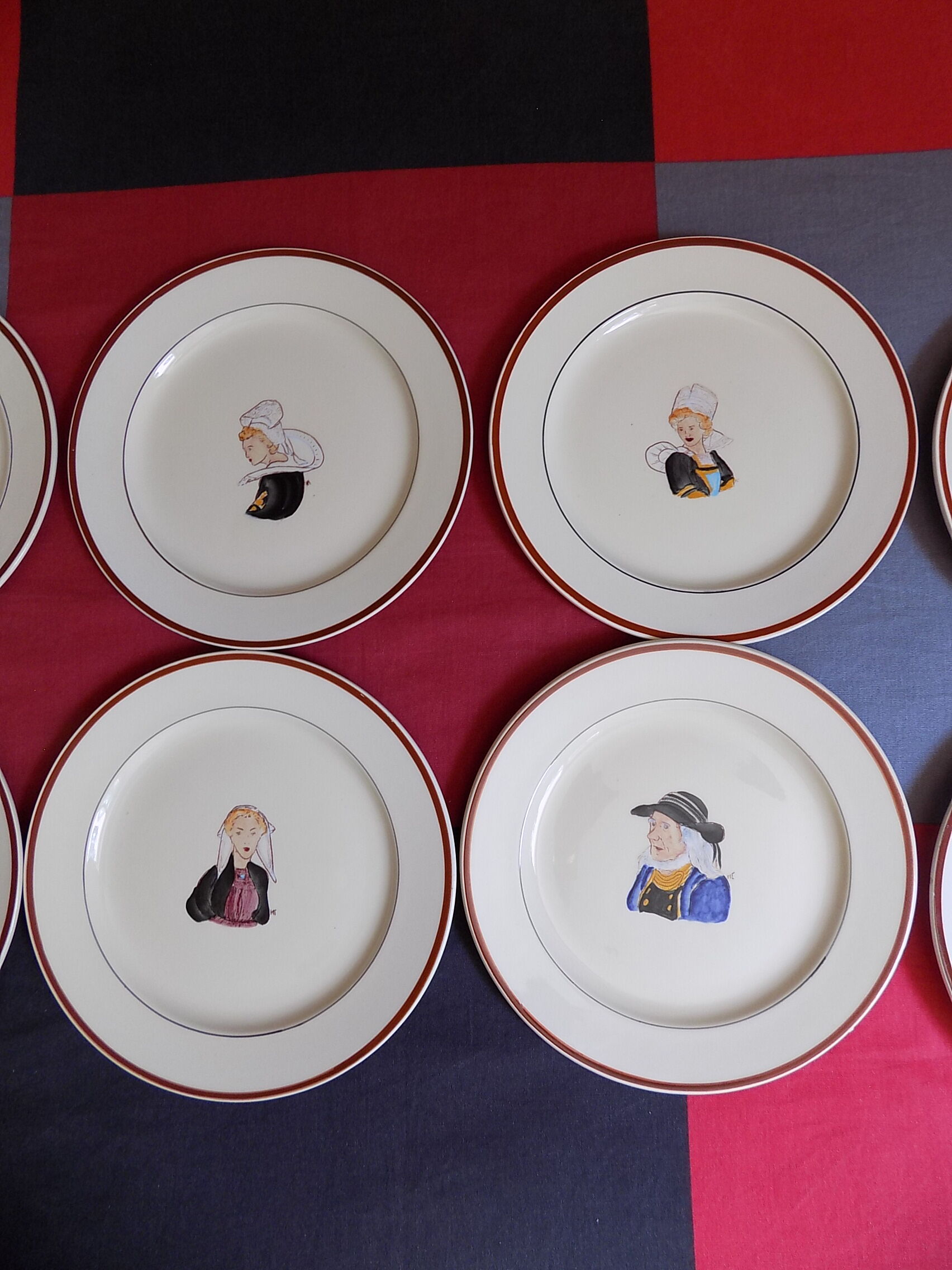 Série De 6 Assiettes à Dessert Anciennes Digoin Sarreguemines - Décor Maulde, Art Déco