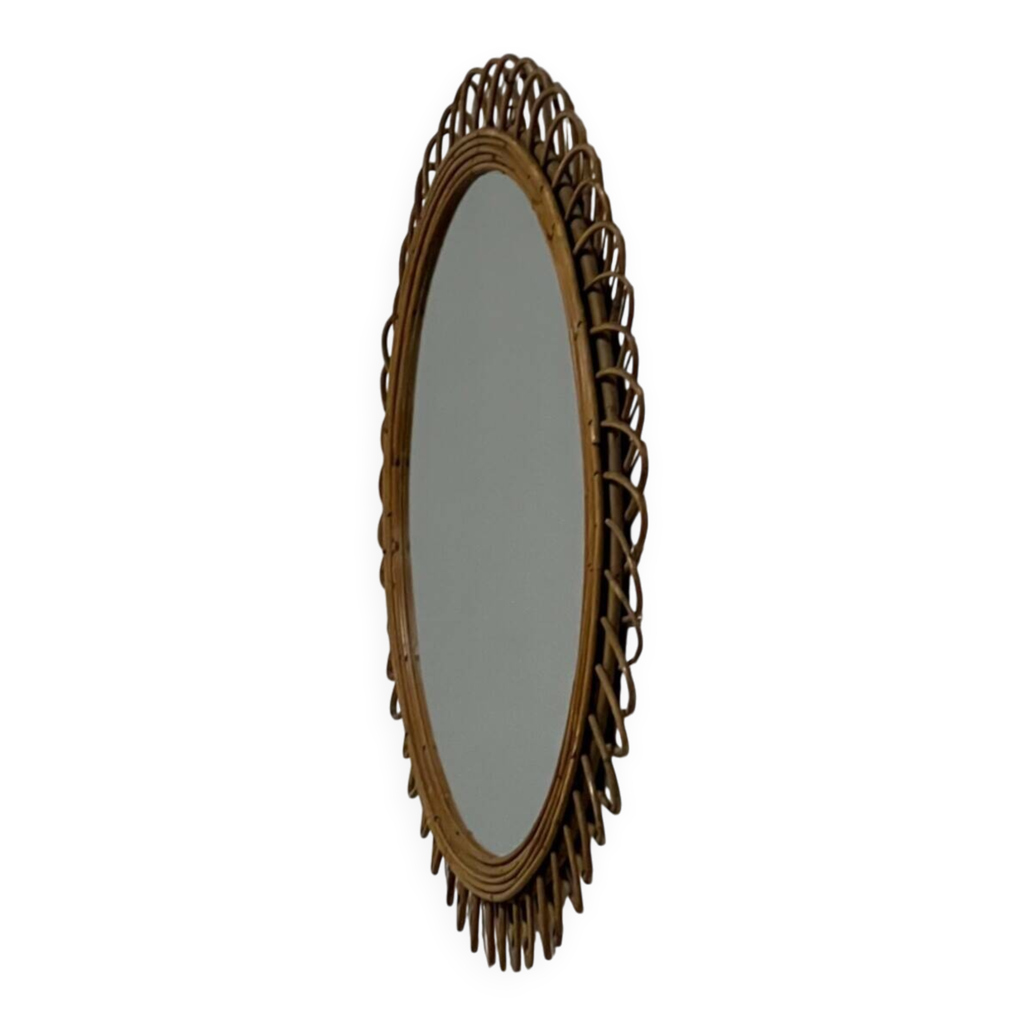 Large mirror from the 1950s. Made of bamboo. Vintage design in the Bonacina style.