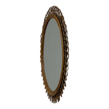 Large mirror from the 1950s. Made of bamboo. Vintage design in the Bonacina style.