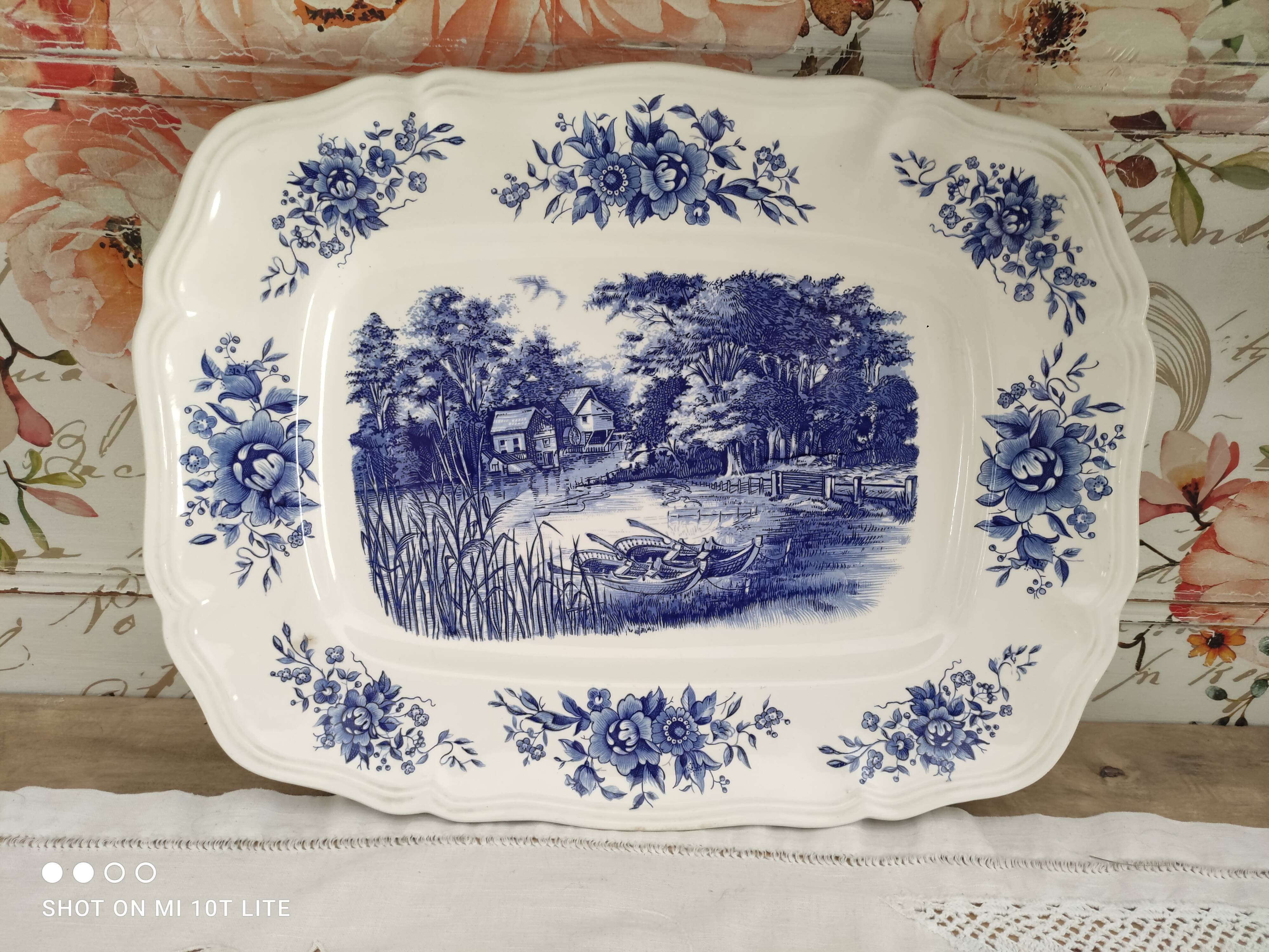 Rectangular dish Sarreguemines model Romantic blue