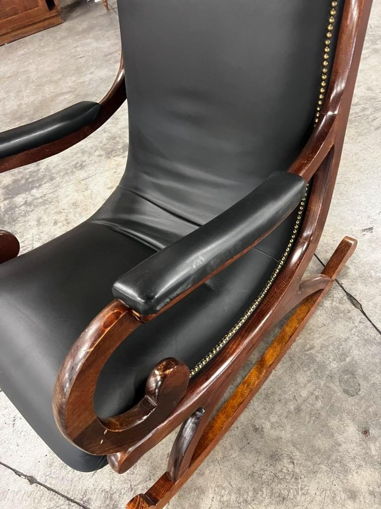 Vintage black leather rocking chair