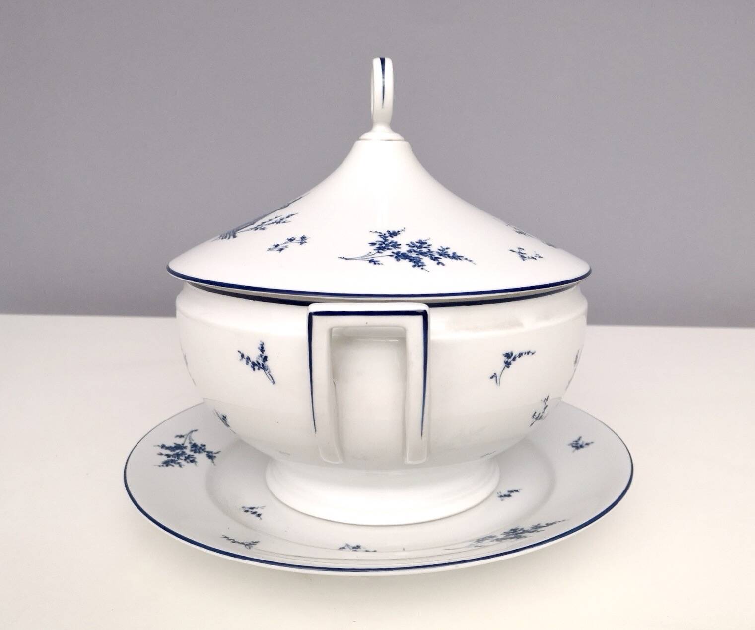 Assiette à soupe néoclassique en porcelaine blanche et bleue de Richard Ginori, Italie