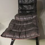 Westnofa patinated leather lounge chair with footrest, Norway 1960s