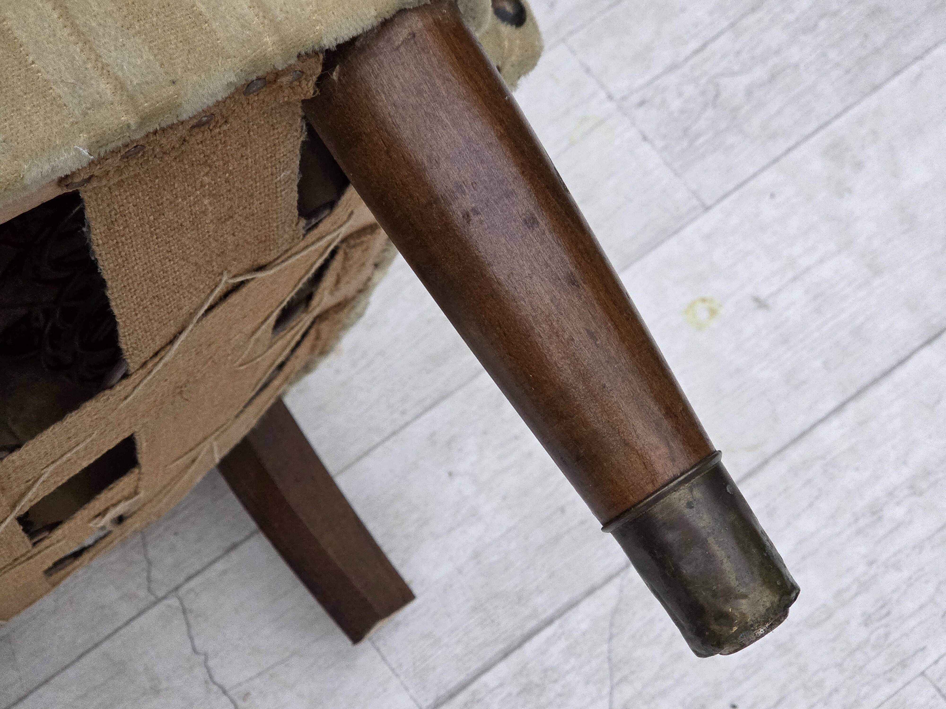 1960s, Danish armchair, light green furniture velour, beech wood.