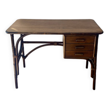 Rattan desk with three drawers