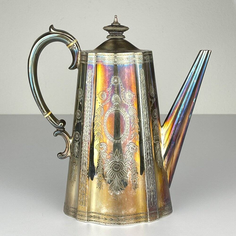 Antique silver-plated coffee and tea service by Elkington & Co, 1880s, set of 4.