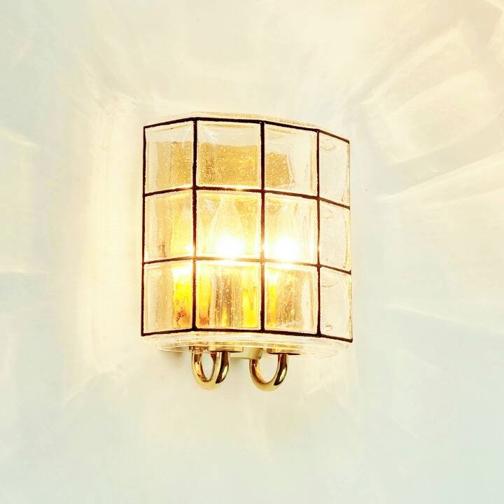 Pair of Mid-Century Glass & Brass Wall Lights from Limburg, Germany, 1960s