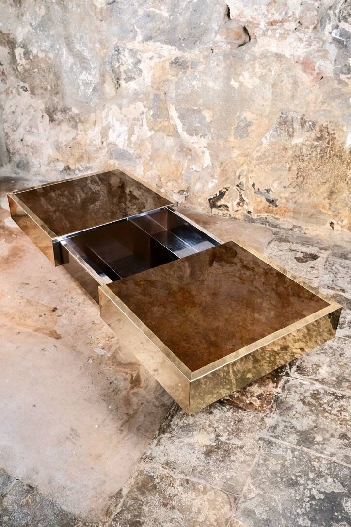 Brass solar flare bar coffee table, Cidue, Italy, 1970s