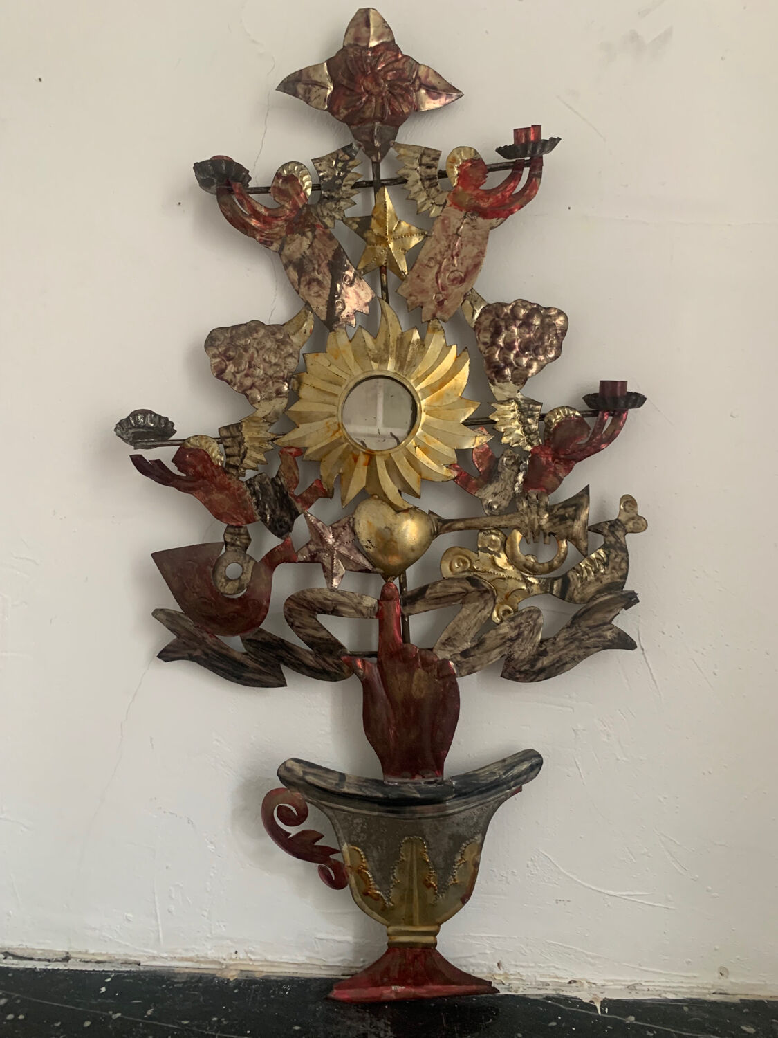 Antique wall candle holder, folk art