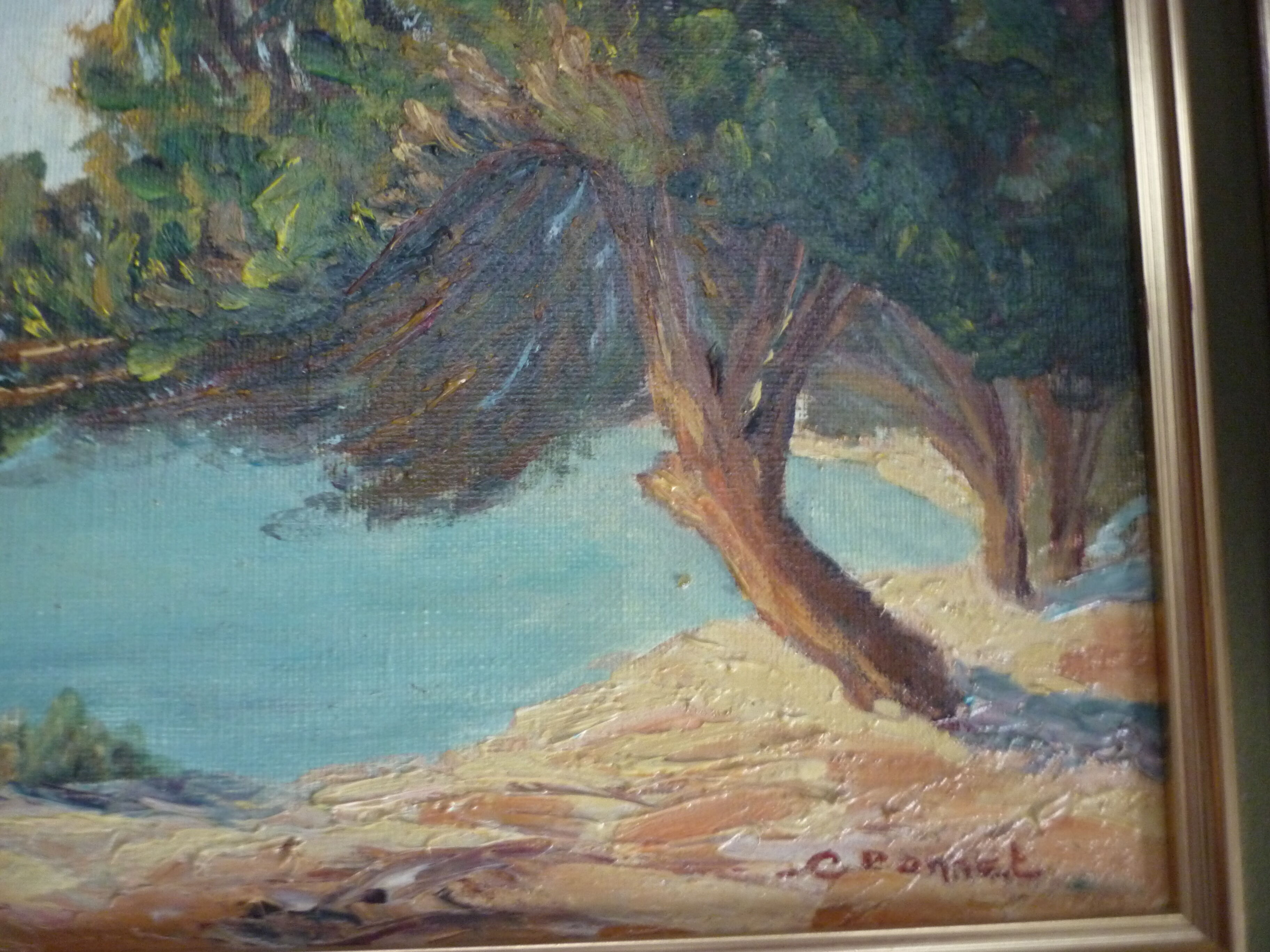 Tablau painting with seaside oil signed
