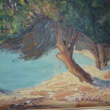 Tablau painting with seaside oil signed