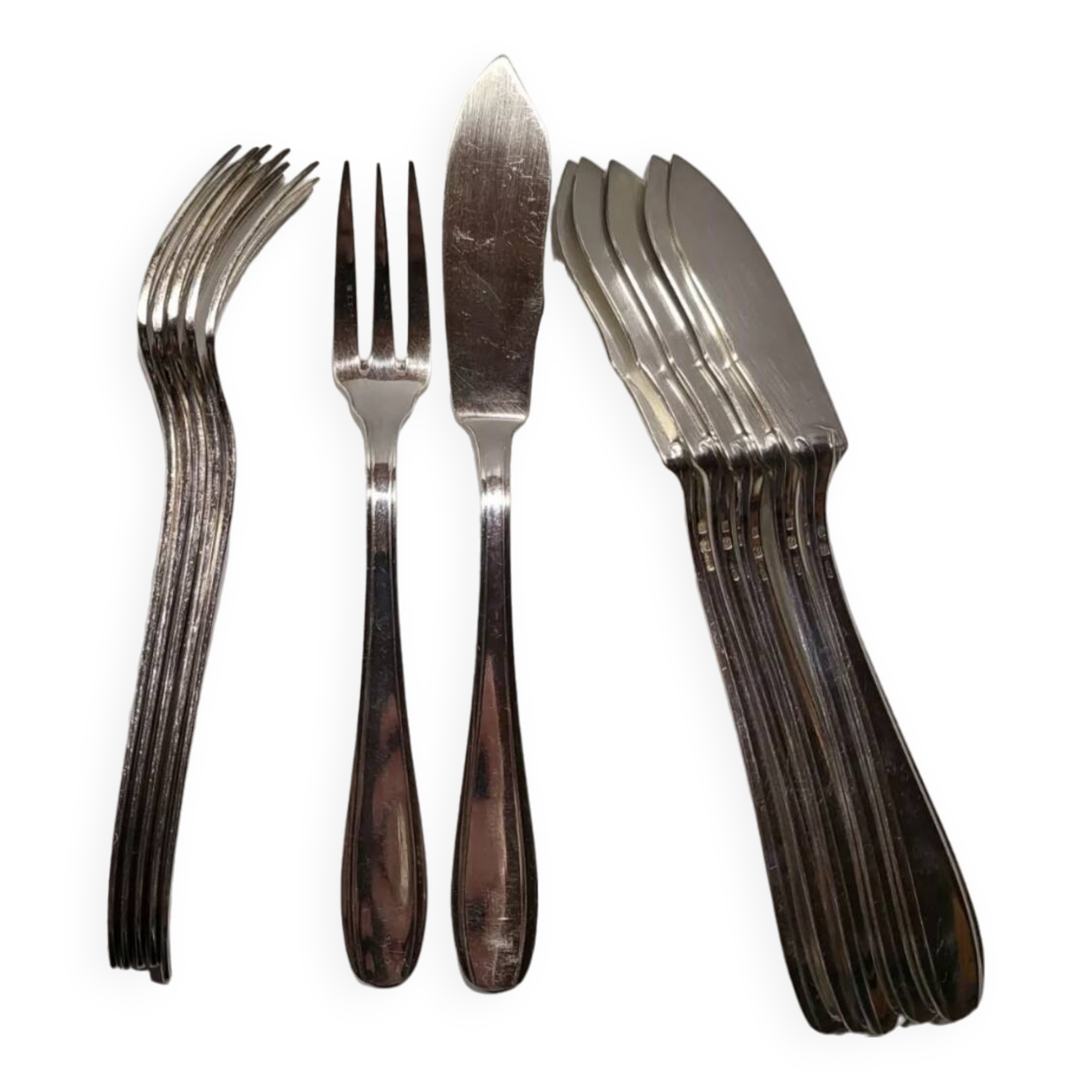 Lot De 12 Fourchettes à Poisson En Métal Argenté - Modèle Filet - Occasion
