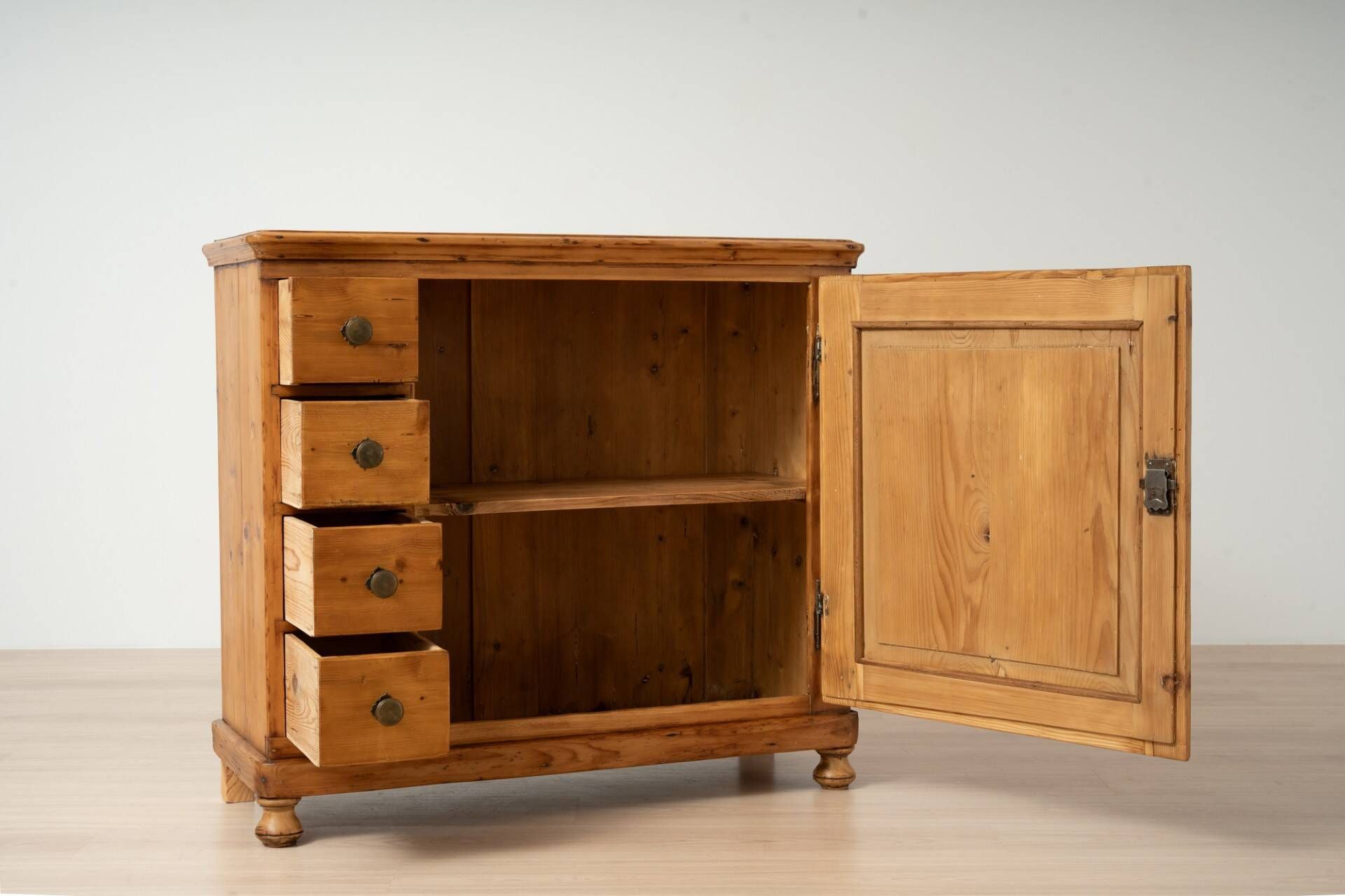 Antique Pine Biedermeier Cabinet with Four Drawers