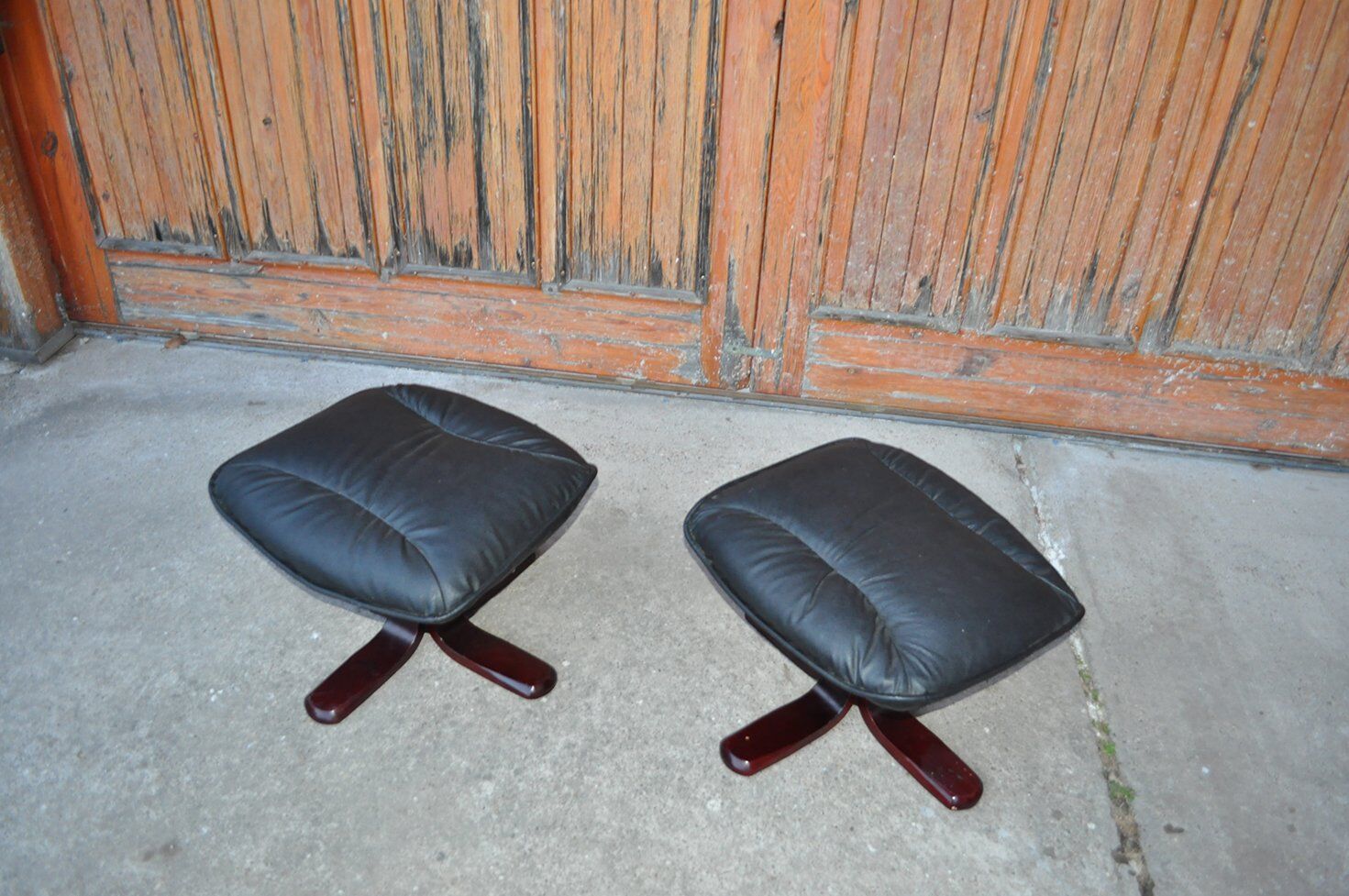 Swedish Leather Footstool, 1970s, Set of 2