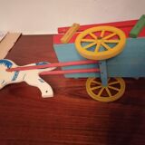 Jouet bois cheval remorque