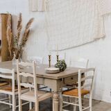 Cream wood chair, cream wicker "Delphinium"