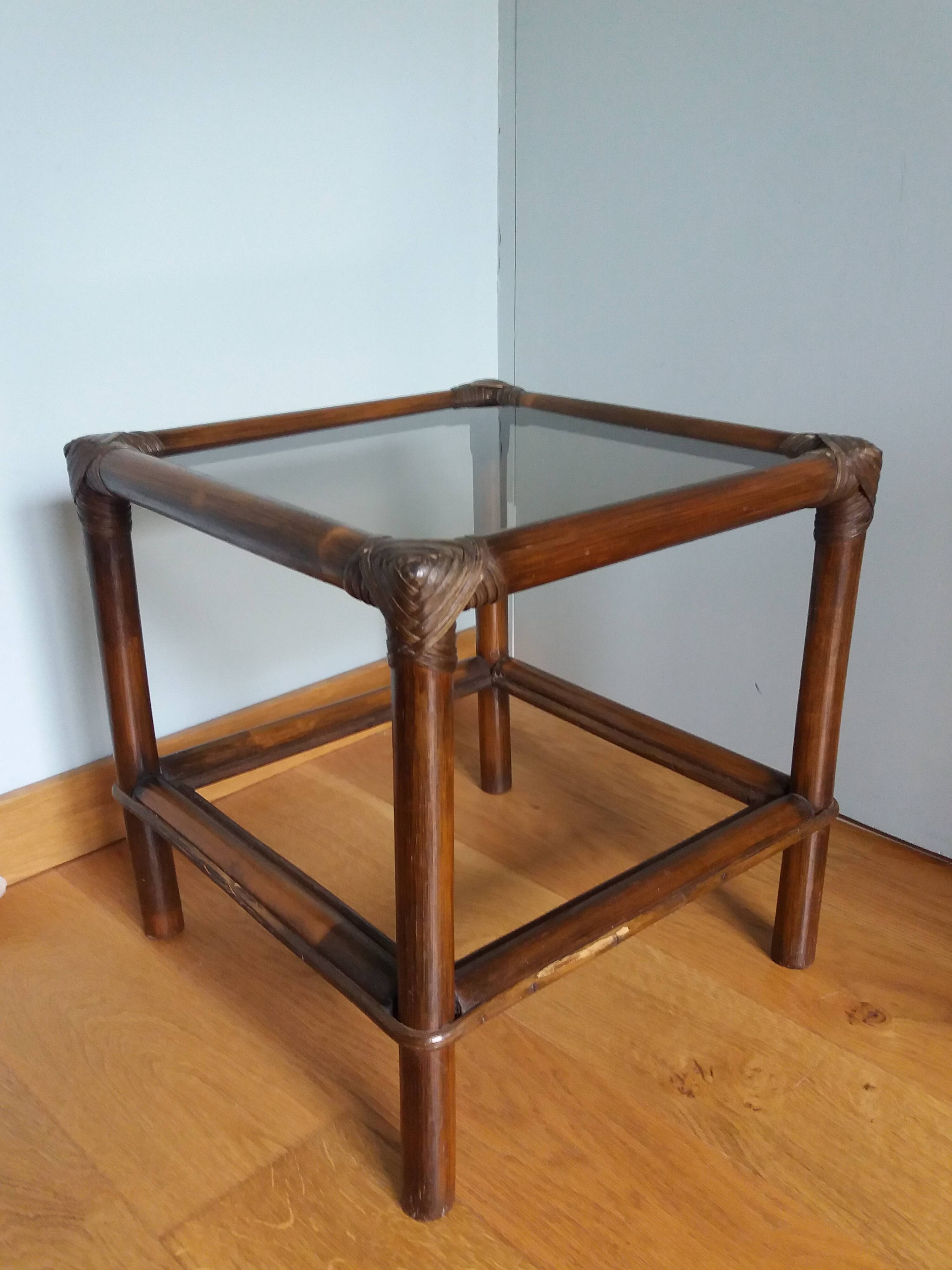 Wicker rattan glass end table