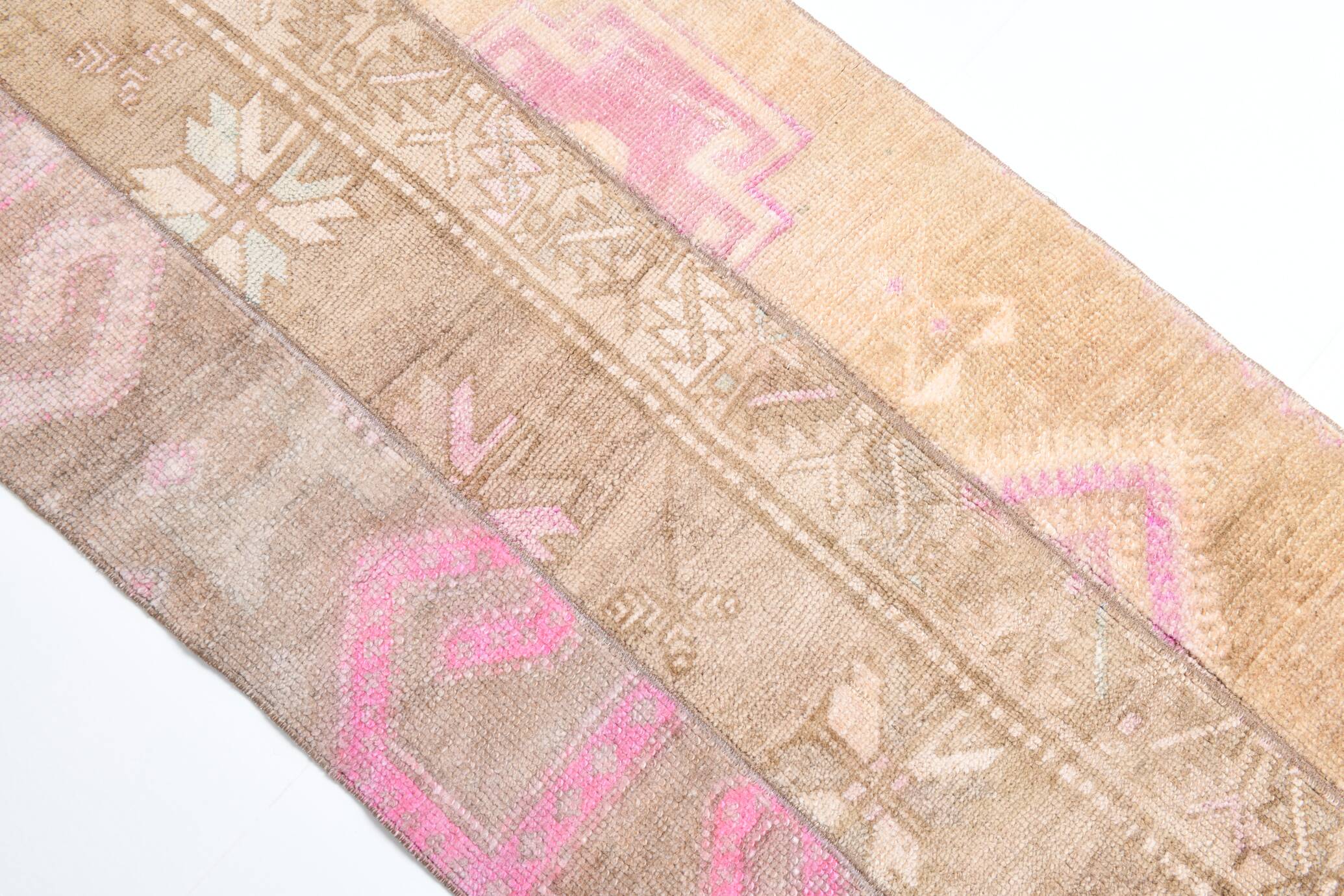2x9 Turkish Pink & Brown Hallway Vintage Runner Rug, 77x270Cm