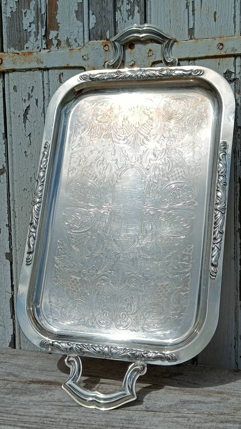 Silver metal serving tray