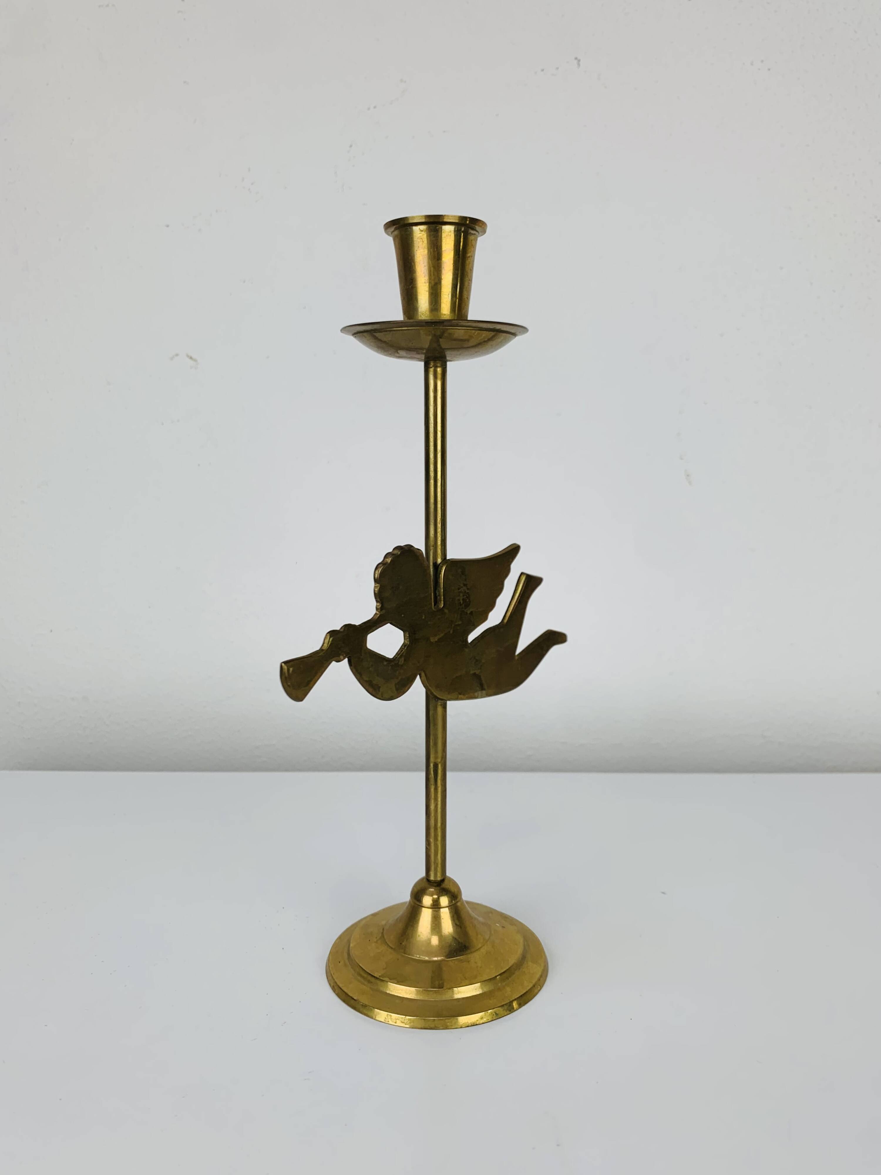 Vintage gold brass angel candle holder