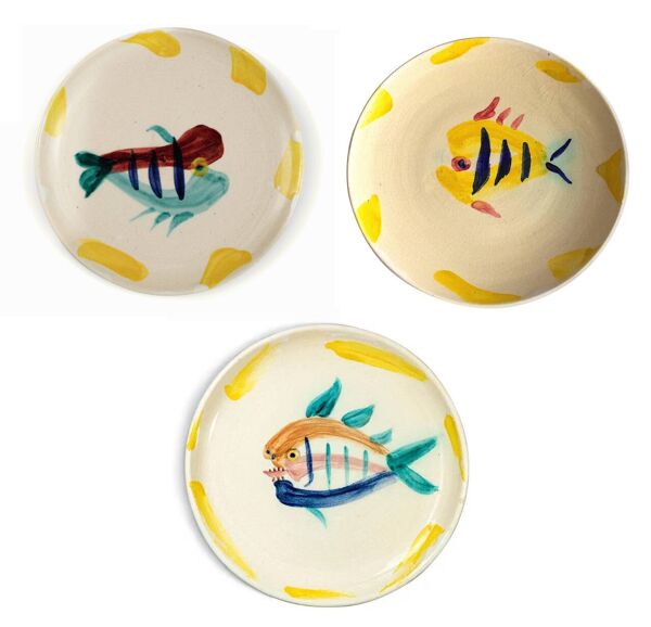 Assiette en céramique émaillée décor poisson - Gérard Hofmann - Vallauris - Années 1950