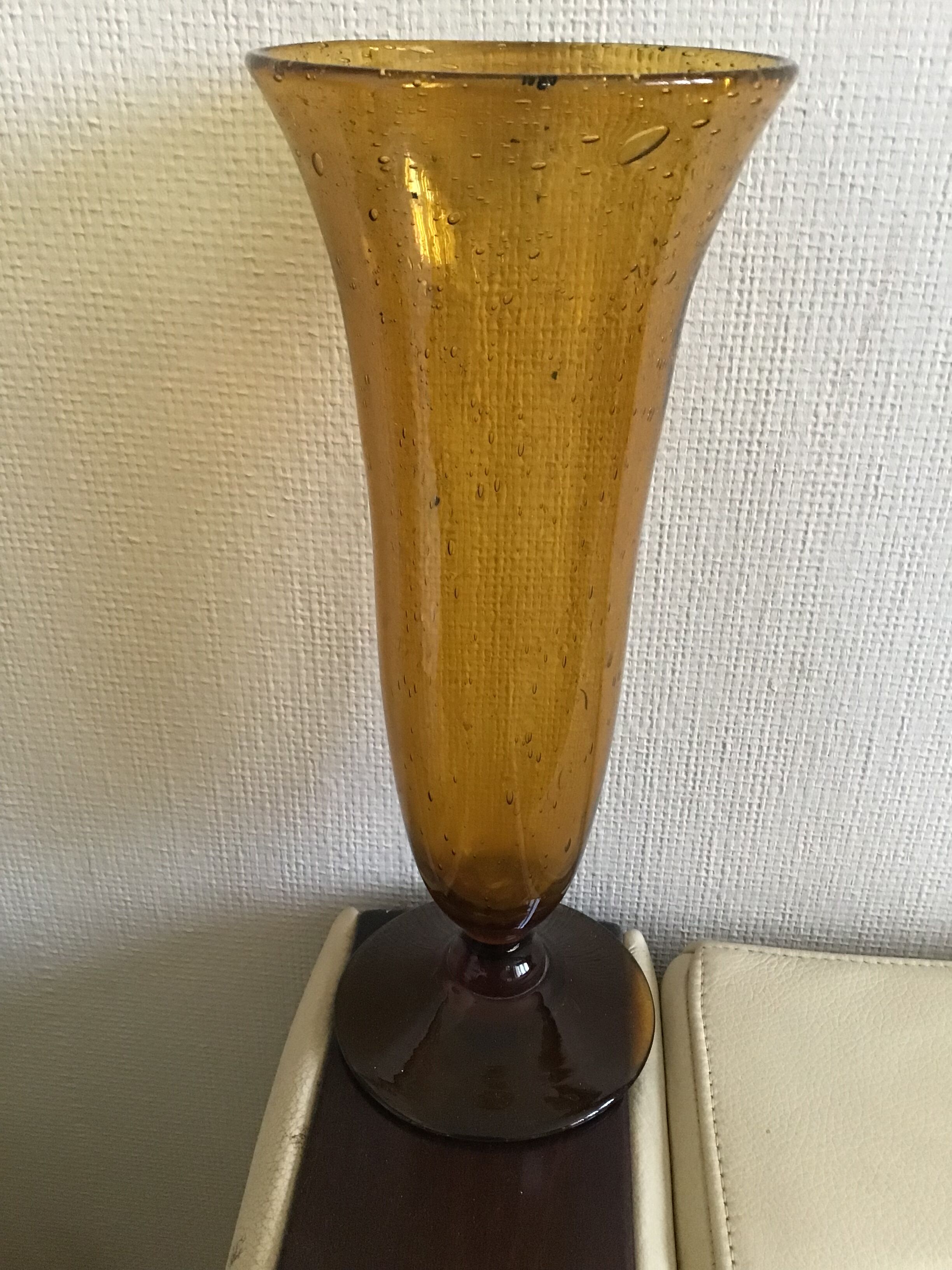 Bubble glass vase and breath of the famous glassworks of Biot sign