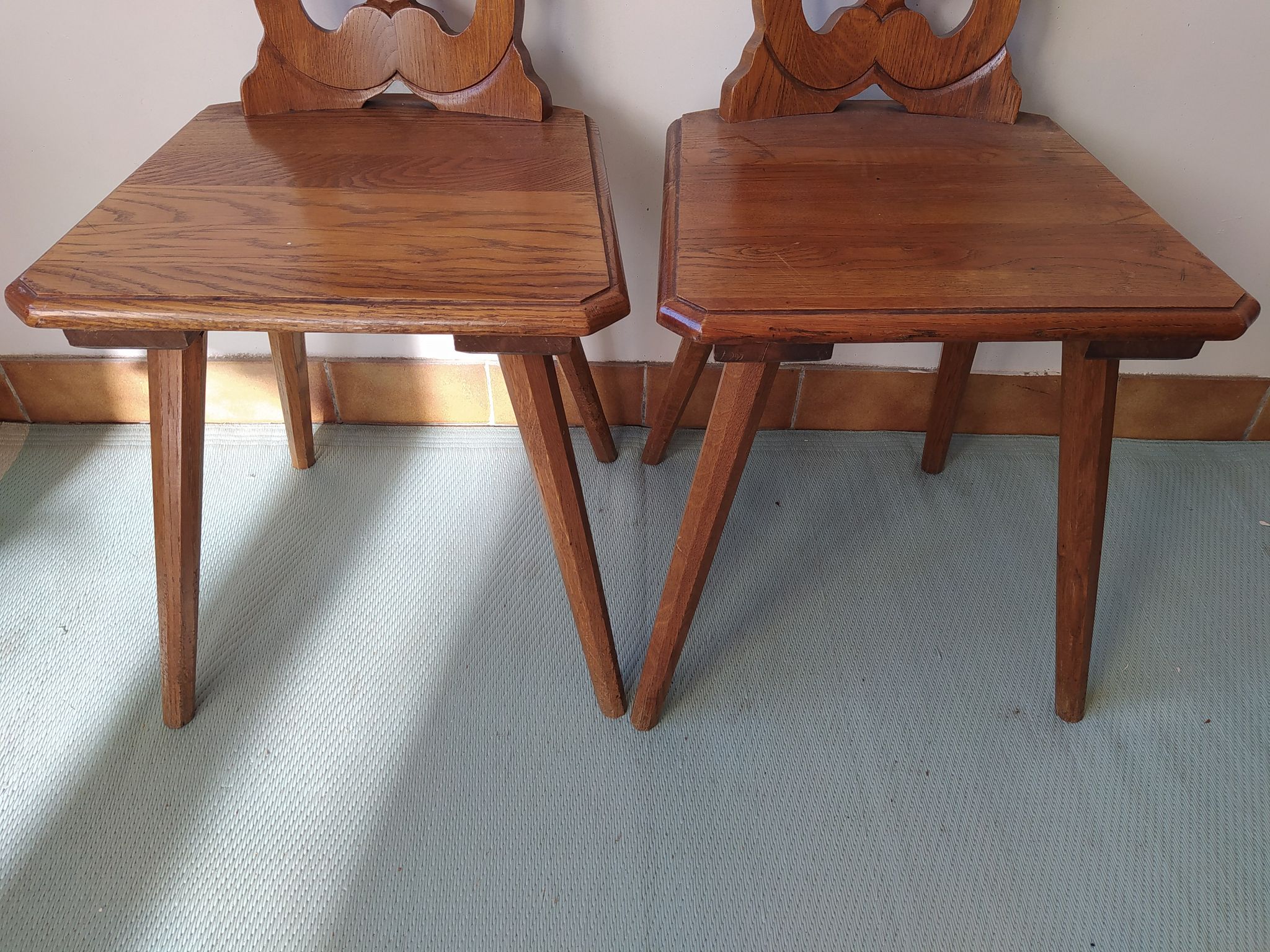 Pair of savoyard mountain chair carved wooden chalet