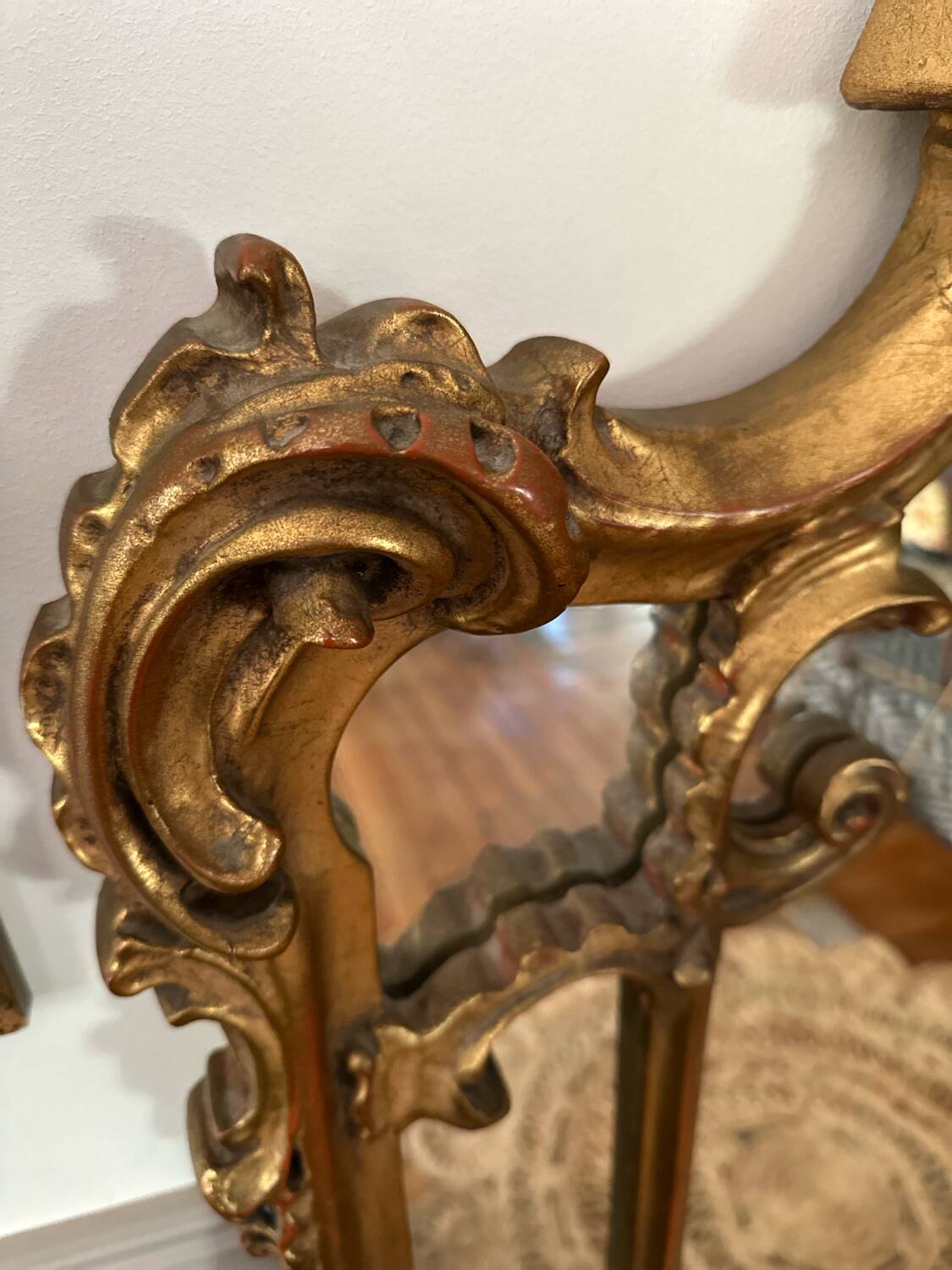 Antique mirror with carved gilded wood glazing beads 164x127