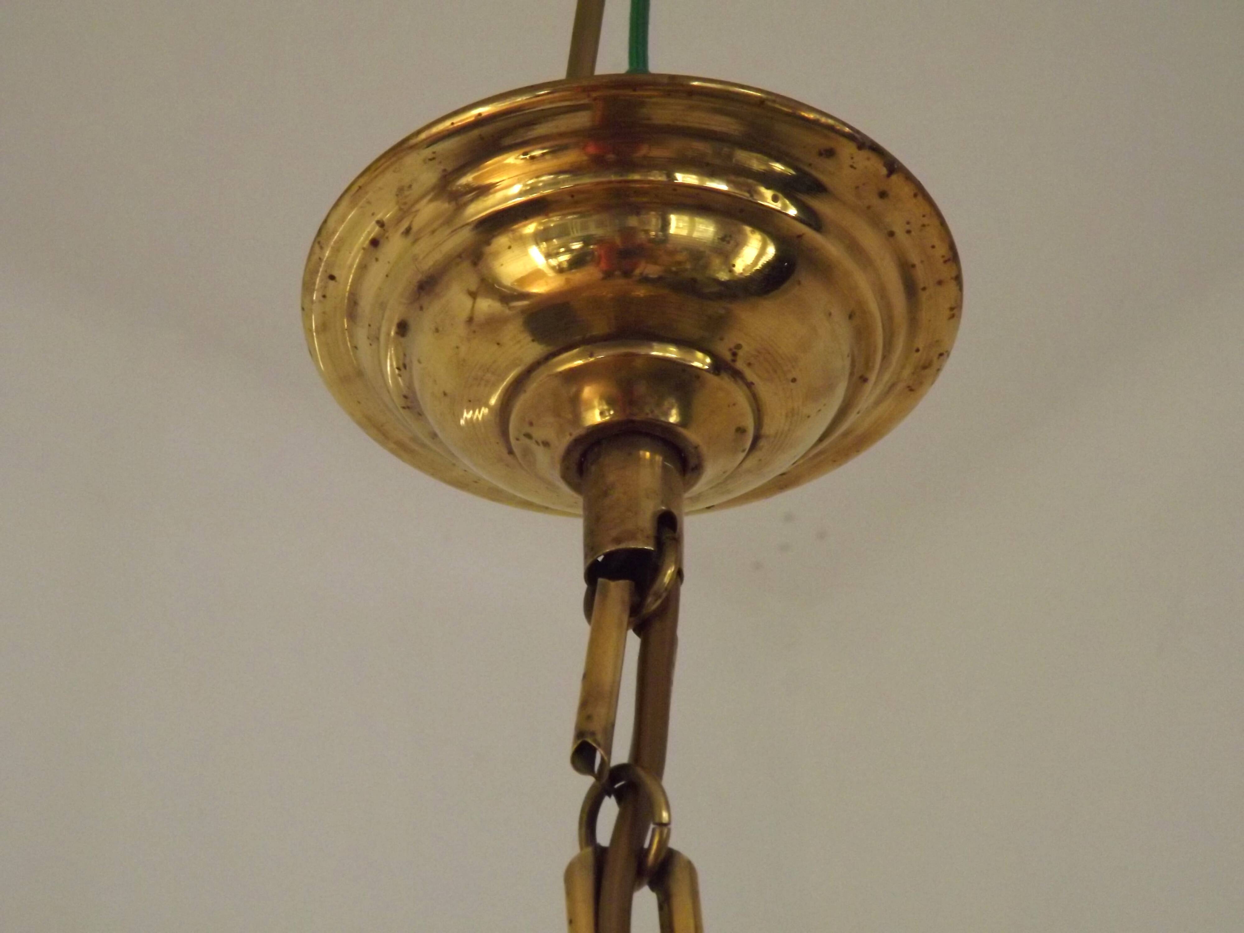 Art Deco ceiling light in yellow and gold glass and brass, France