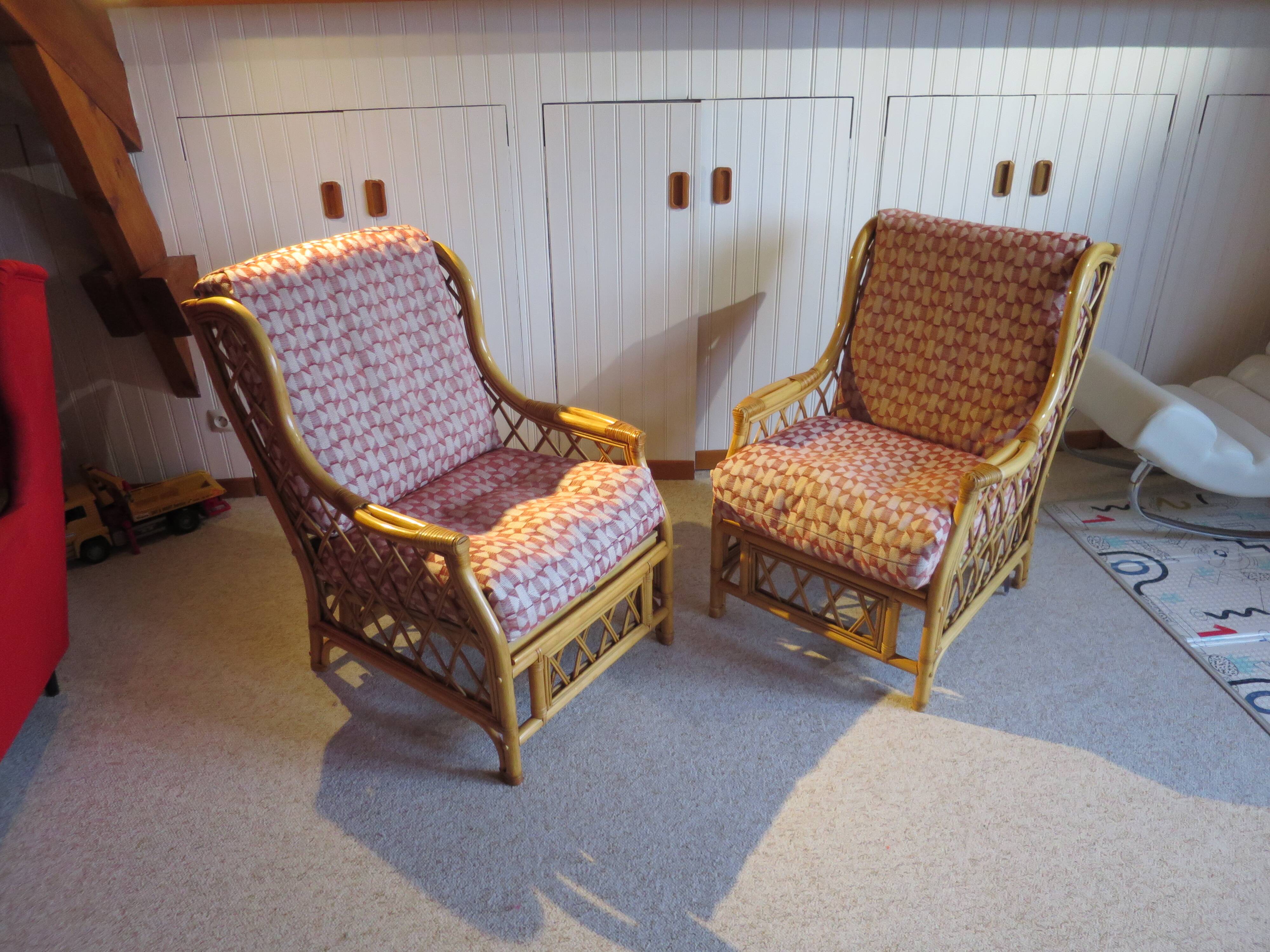 Vintage - Set of 2 woven rattan, bamboo and wood armchairs - Natural colour - 1980s