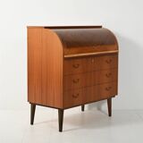 Secrétaire en teck scandinave avec tambour coulissant