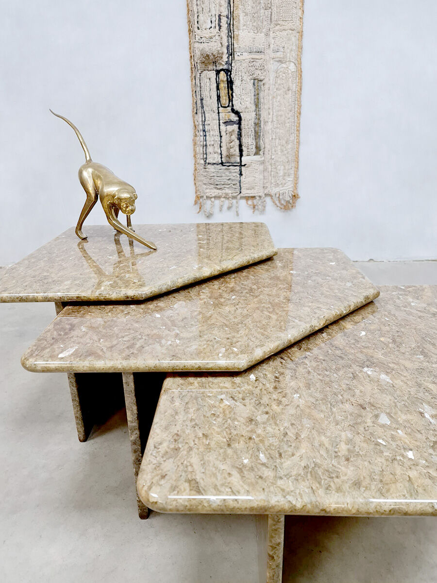 Vintage Italian marble low pull-out table