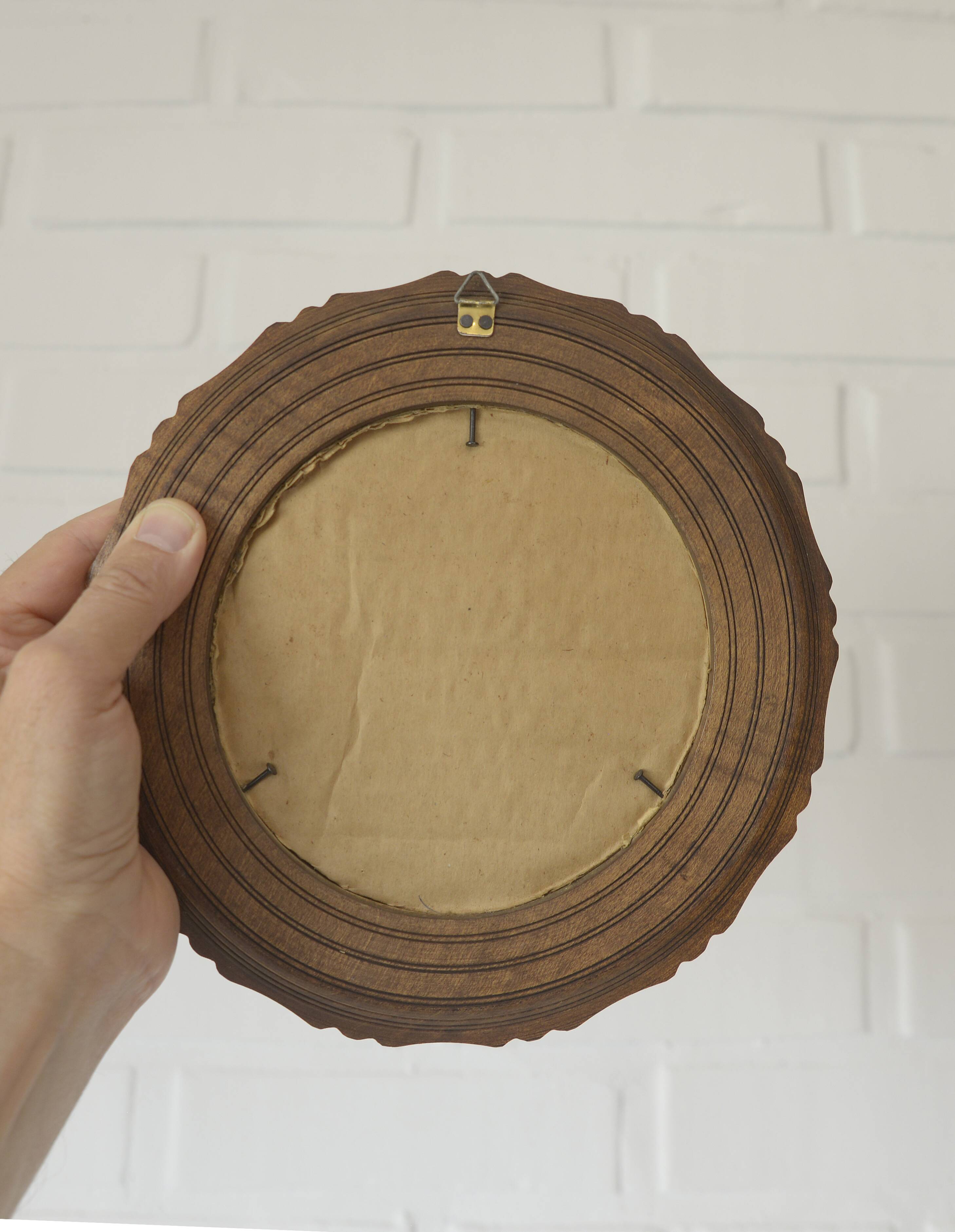 Small vintage wall mirror hand-carved wooden farmhouse handmade mirror