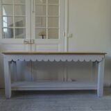 Console with pearl grey patinated base, oak top.