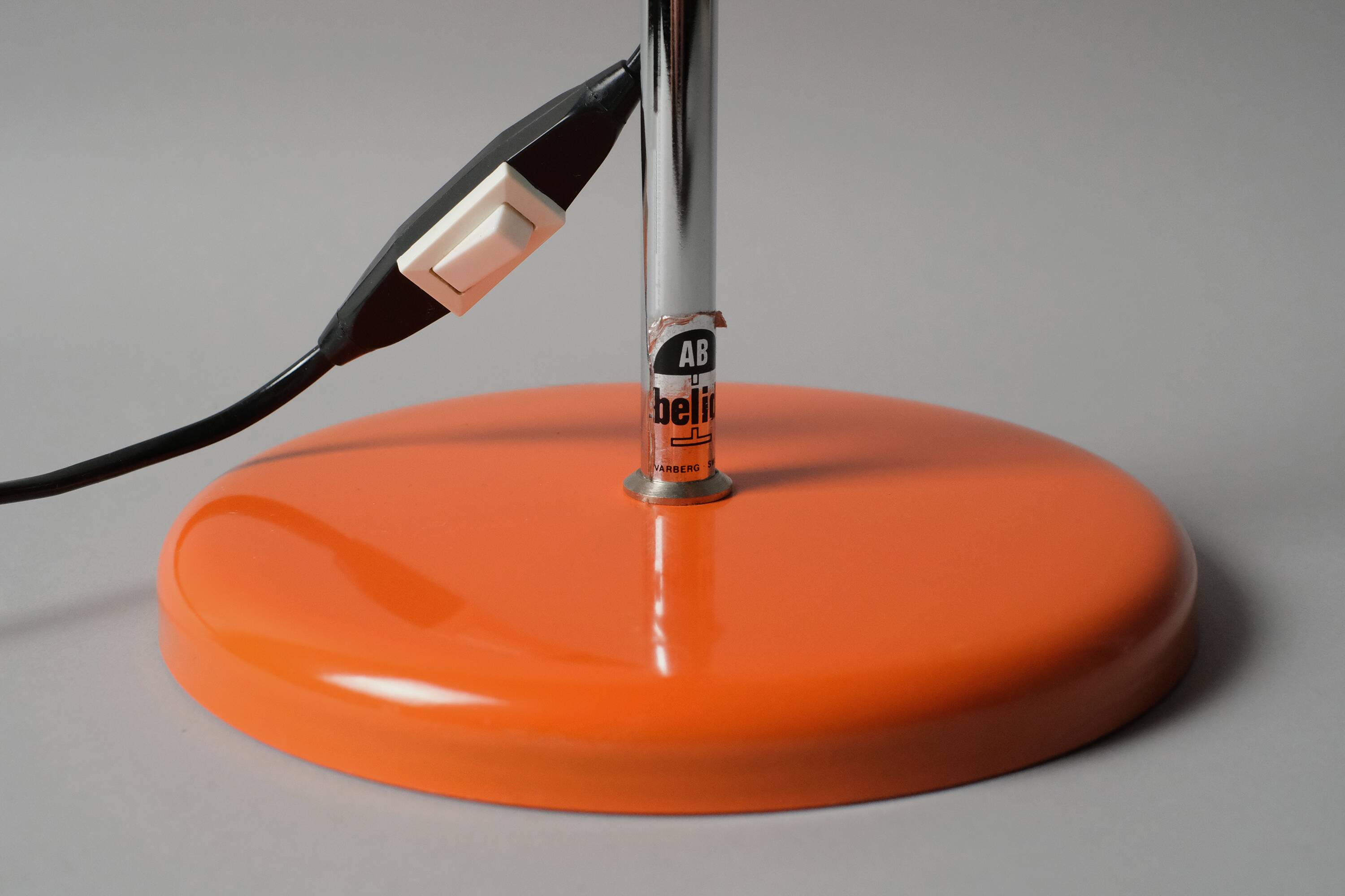 Vintage 1970s Belid MCM Orange Desk Lamp.