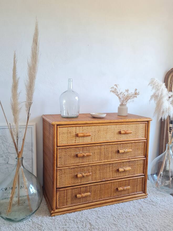 Commode en rotin, circa 1970