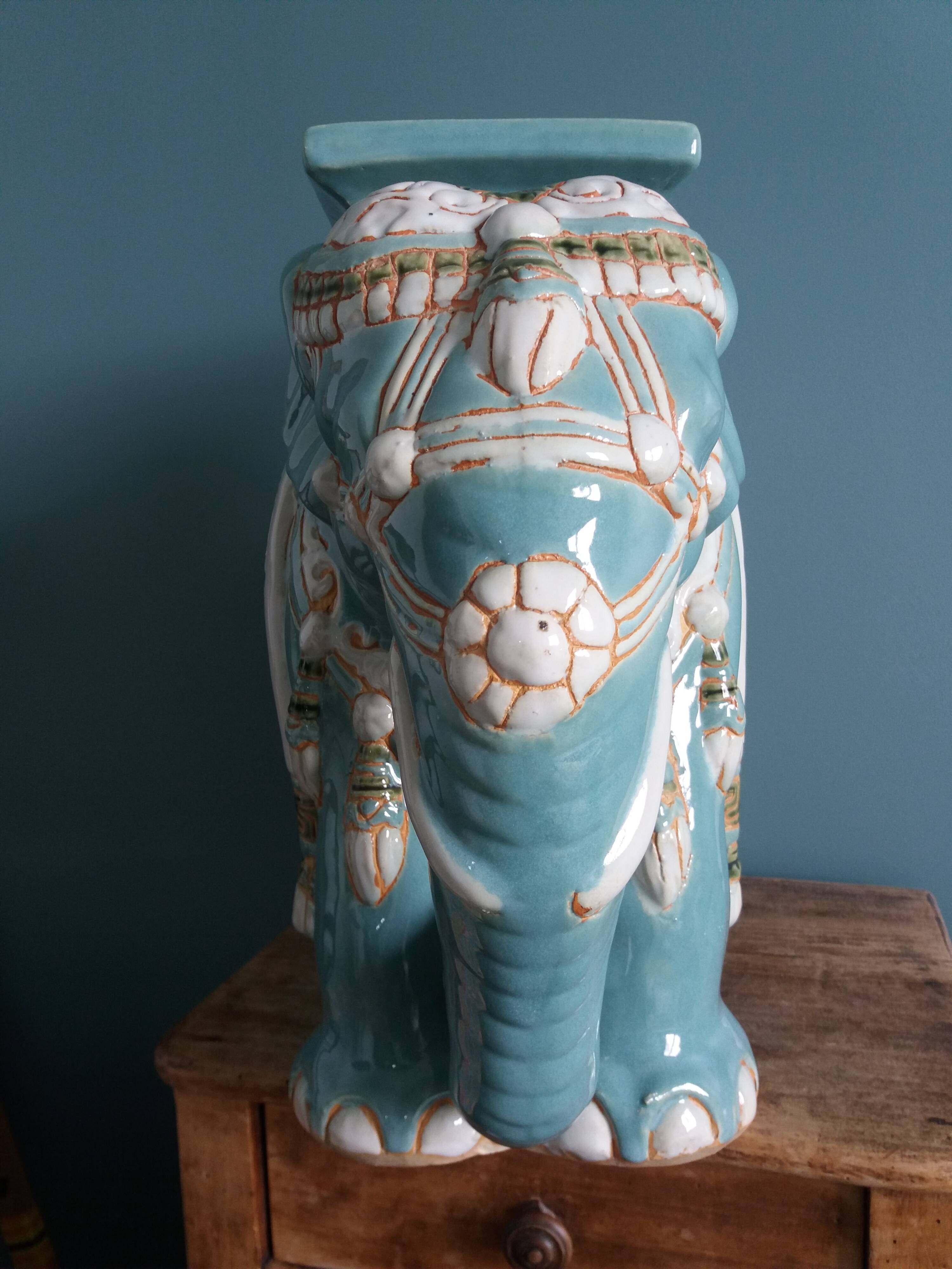 Green blue ceramic elephant